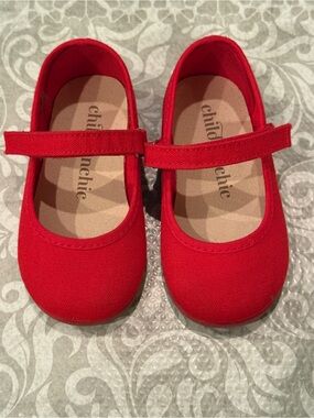 Childrens Chic Red Mary Jane Dress Shoes with Hook-and-Loop Strap
